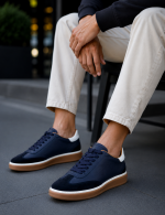 Ανδρικά μπλε δερμάτινα Sneakers με suede λεπτομέρεια HG177817