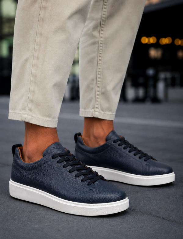 Ανδρικά μπλε δερμάτινα casual Sneakers HG175542B