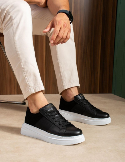 Ανδρικά μαύρα Sneakers δερματίνη με συνδυασμό υφασμάτων CH2627