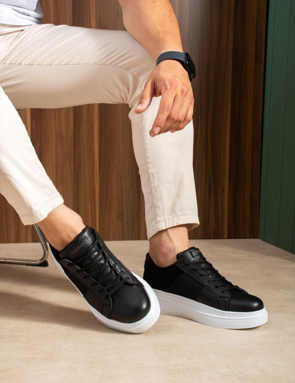 Ανδρικά μαύρα Sneakers δερματίνη με συνδυασμό υφασμάτων CH2627