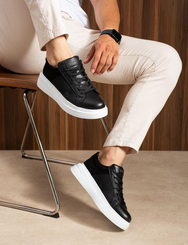 Ανδρικά μαύρα Sneakers δερματίνη με συνδυασμό υφασμάτων CH2627