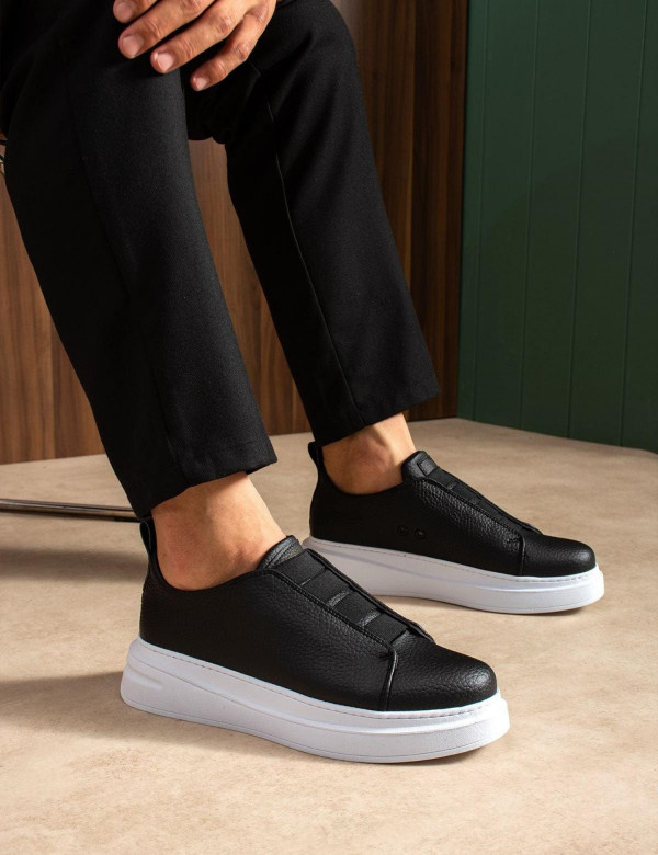 Ανδρικά ασπρόμαυρα δίσολα Sneakers με λάστιχα CH2619M
