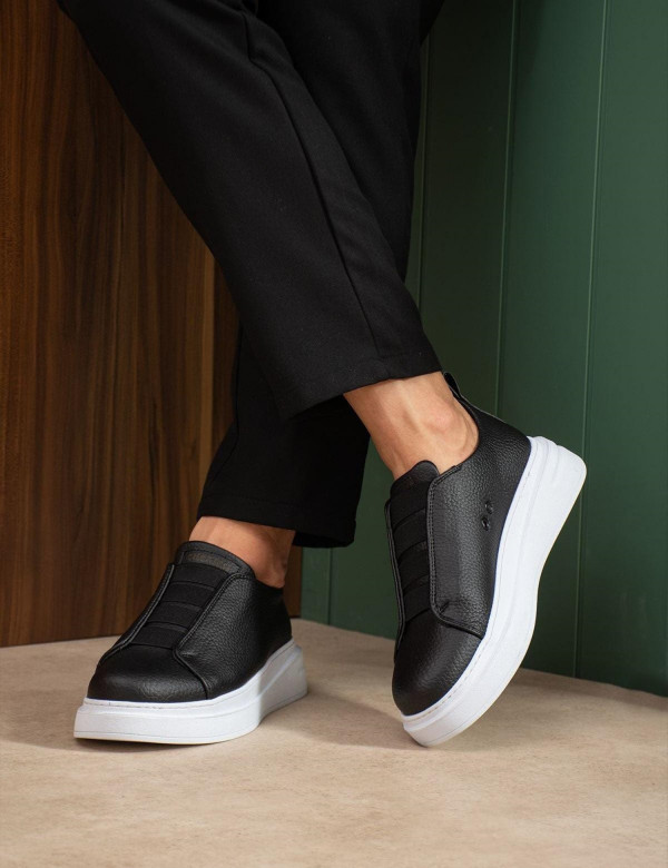 Ανδρικά ασπρόμαυρα δίσολα Sneakers με λάστιχα CH2619M