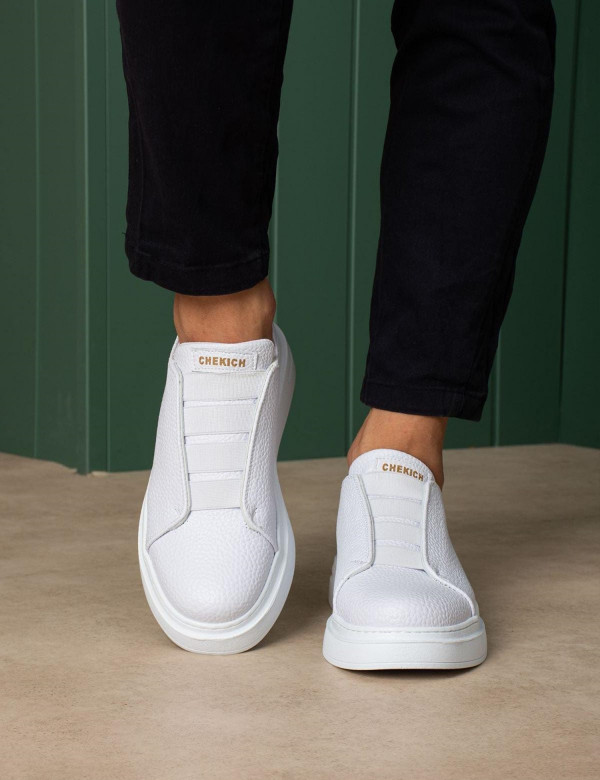 Ανδρικά λευκά δίσολα Sneakers με λάστιχα CH2619