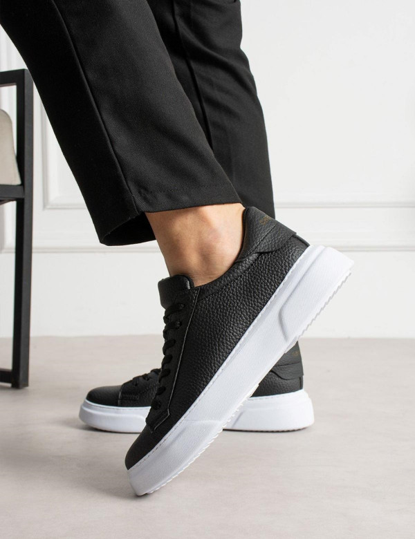 Ανδρικά ασπρόμαυρα δίσολα Sneakers λαστιχένια σόλα CH2613A