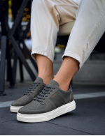Ανδρικά ανθρακί Sneakers δερματίνη λευκή σόλα CH087A