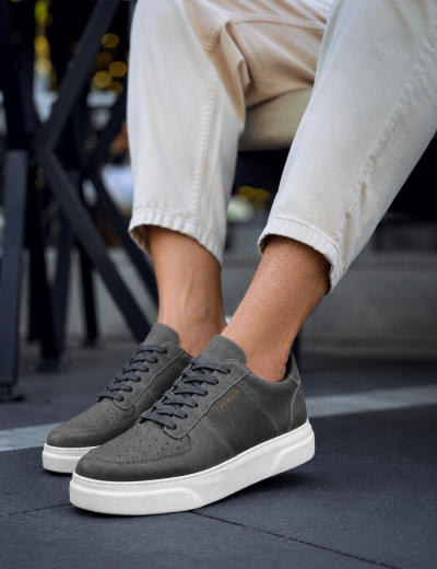 Ανδρικά ανθρακί Sneakers δερματίνη λευκή σόλα CH087A