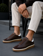Ανδρικά καφέ δερμάτινα Sneakers με suede λεπτομέρεια HG177817K