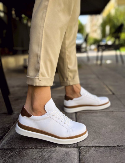 Ανδρικά λευκά-ταμπά Sneakers με λαστιχένια σόλα CH979W