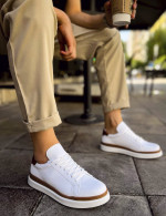 Ανδρικά λευκά-ταμπά Sneakers με λαστιχένια σόλα CH979W