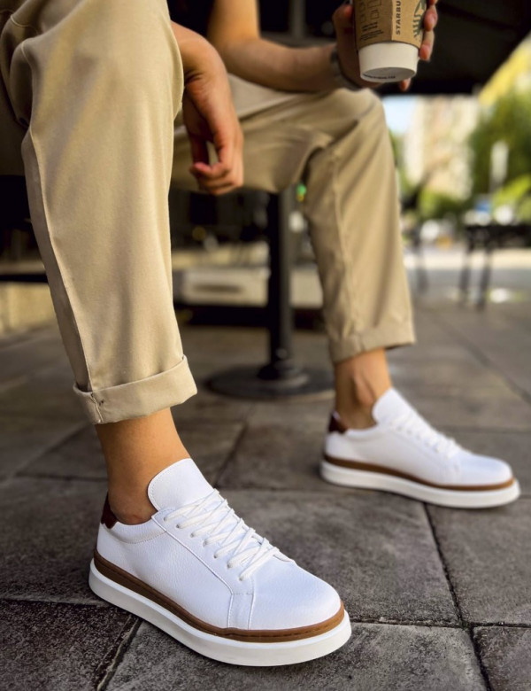 Ανδρικά λευκά-ταμπά Sneakers με λαστιχένια σόλα CH979W