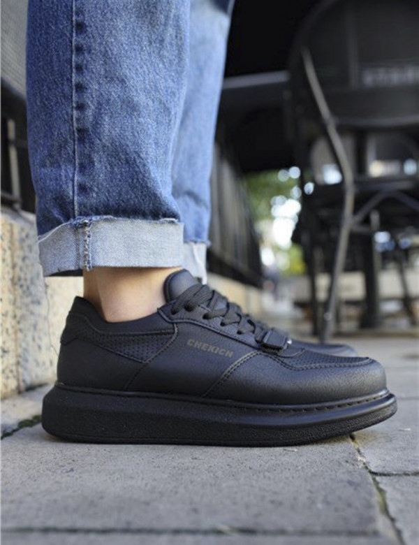 Ανδρικά μαύρα Casual Sneakers δερματίνη με Scratch CH073M