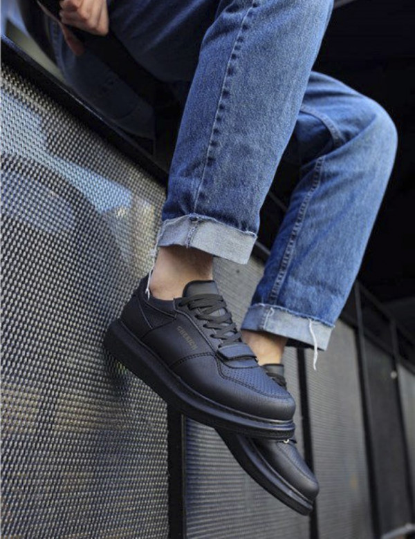 Ανδρικά μαύρα Casual Sneakers δερματίνη με Scratch CH073M