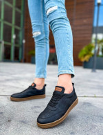 Ανδρικά μαύρα Sneakers δερματίνη με κορδόνια CH157