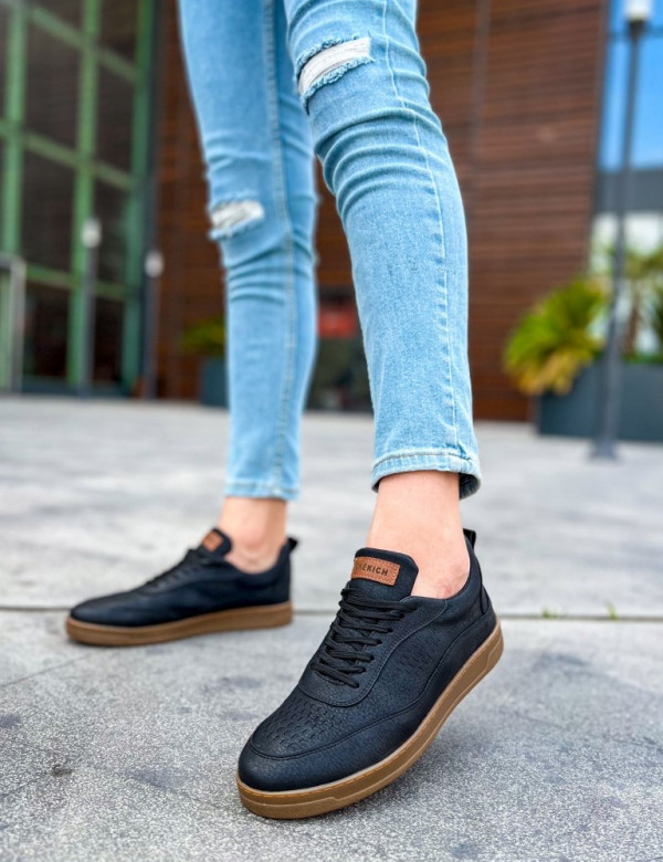 Ανδρικά μαύρα Sneakers δερματίνη με κορδόνια CH157