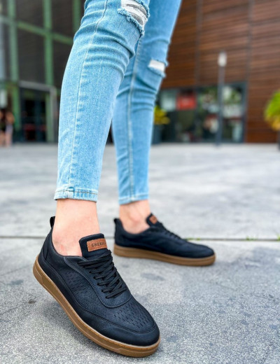 Ανδρικά μαύρα Sneakers δερματίνη με κορδόνια CH157