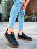 Ανδρικά μαύρα Sneakers δερματίνη με κορδόνια CH157