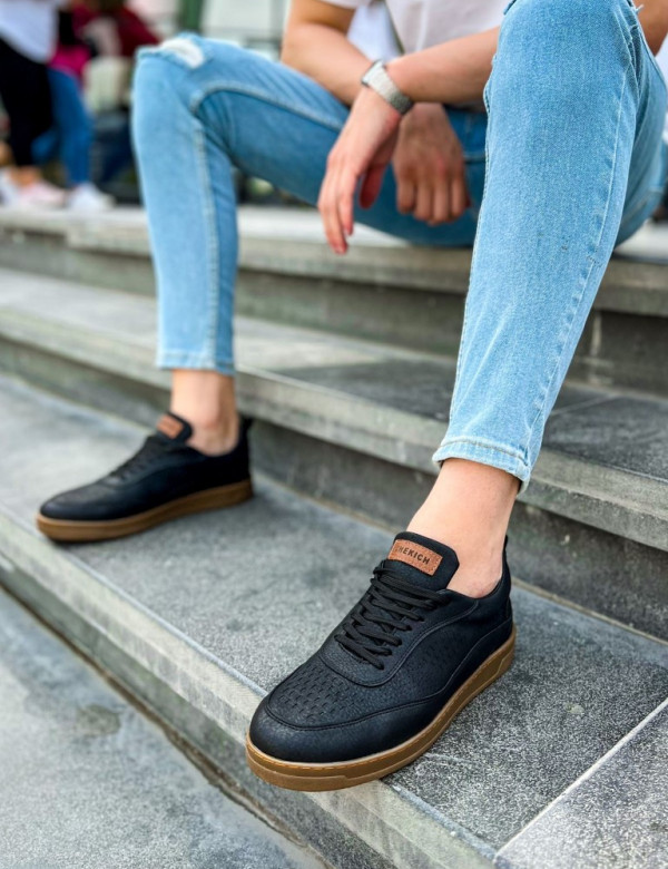 Ανδρικά μαύρα Sneakers δερματίνη με κορδόνια CH157
