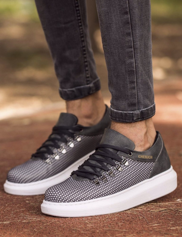 Ανδρικά ανθρακί Sneakers δερματίνη ανάγλυφο σχέδιο CH021G