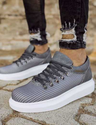 Ανδρικά ανθρακί Sneakers δερματίνη ανάγλυφο σχέδιο CH021G