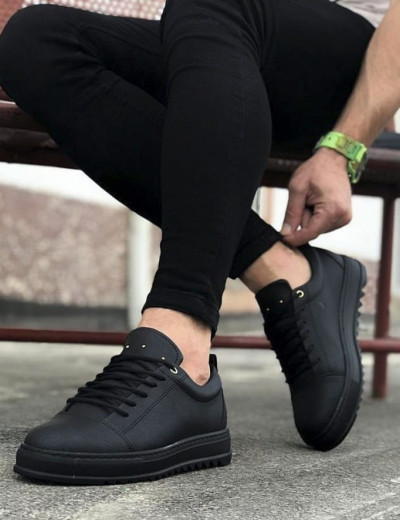 Ανδρικά μαύρα Sneakers με κορδόνια και τρουκς SLW152X
