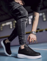 Ανδρικά ασπρόμαυρα Sneakers δερματίνη ανάγλυφο σχέδιο 0422020