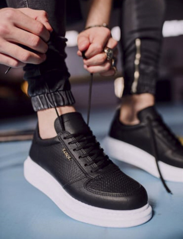 Ανδρικά ασπρόμαυρα Sneakers δερματίνη ανάγλυφο σχέδιο 0422020