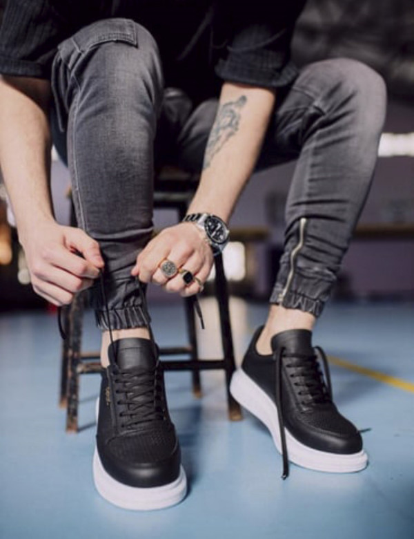 Ανδρικά ασπρόμαυρα Sneakers δερματίνη ανάγλυφο σχέδιο 0422020