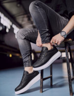Ανδρικά ασπρόμαυρα Sneakers δερματίνη ανάγλυφο σχέδιο 0422020