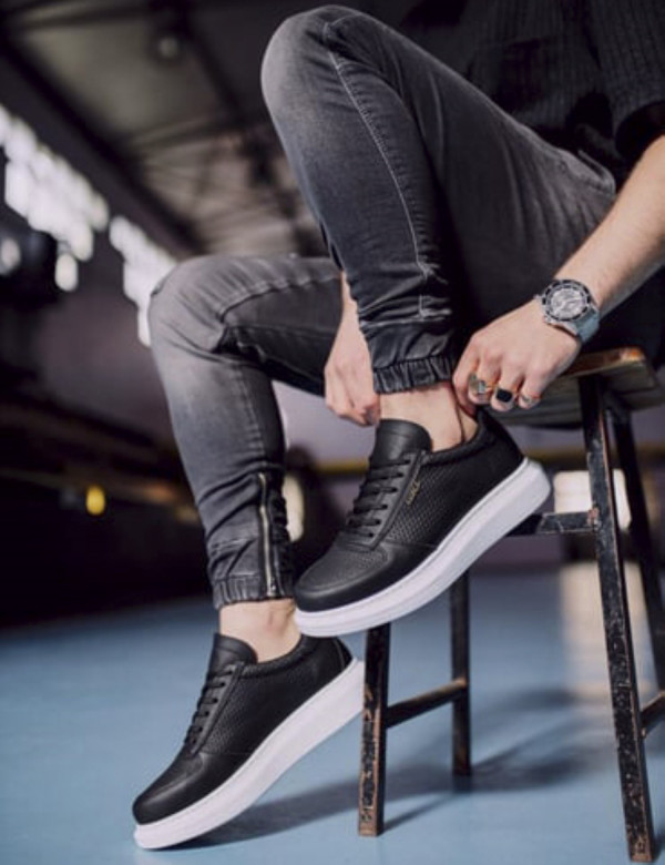 Ανδρικά ασπρόμαυρα Sneakers δερματίνη ανάγλυφο σχέδιο 0422020
