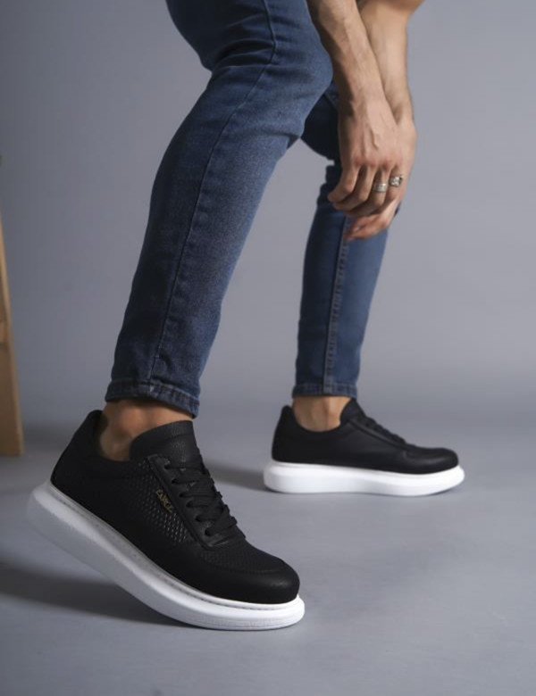 Ανδρικά ασπρόμαυρα Sneakers δερματίνη ανάγλυφο σχέδιο 0422020