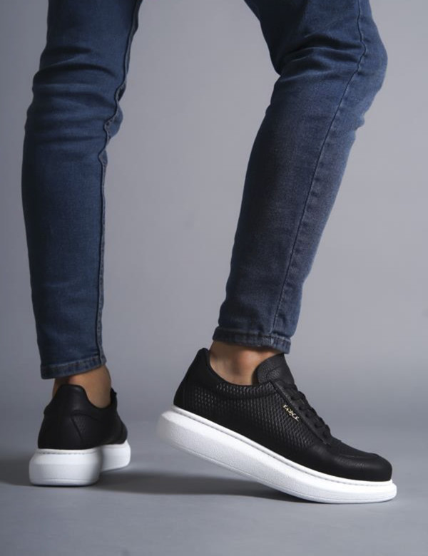 Ανδρικά ασπρόμαυρα Sneakers δερματίνη ανάγλυφο σχέδιο 0422020