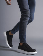 Ανδρικά ασπρόμαυρα Sneakers δερματίνη ανάγλυφο σχέδιο 0422020