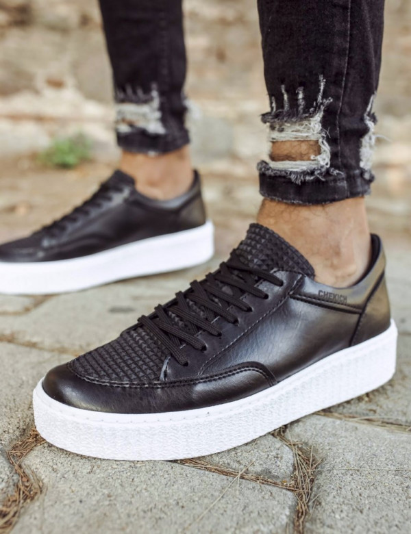 Ανδρικά ασπρόμαυρα Sneakers ανάγλυφο σχέδιο CH017