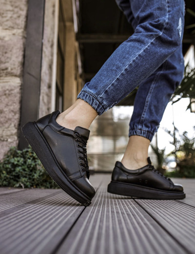 Ανδρικά μαύρα δίσολα Sneakers λαστιχένια σόλα CH25700B