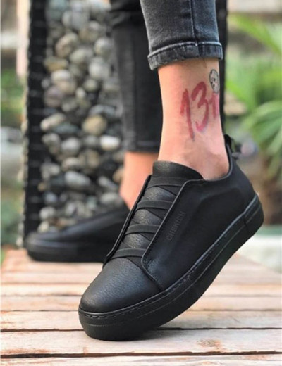 Ανδρικά μαύρα Casual Sneakers δερματίνη CH013B