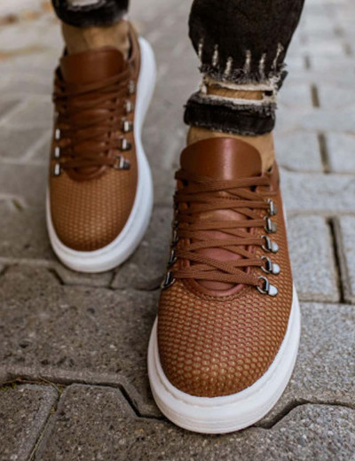 Ανδρικά καφέ Sneakers δερματίνη ανάγλυφο σχέδιο CH021K