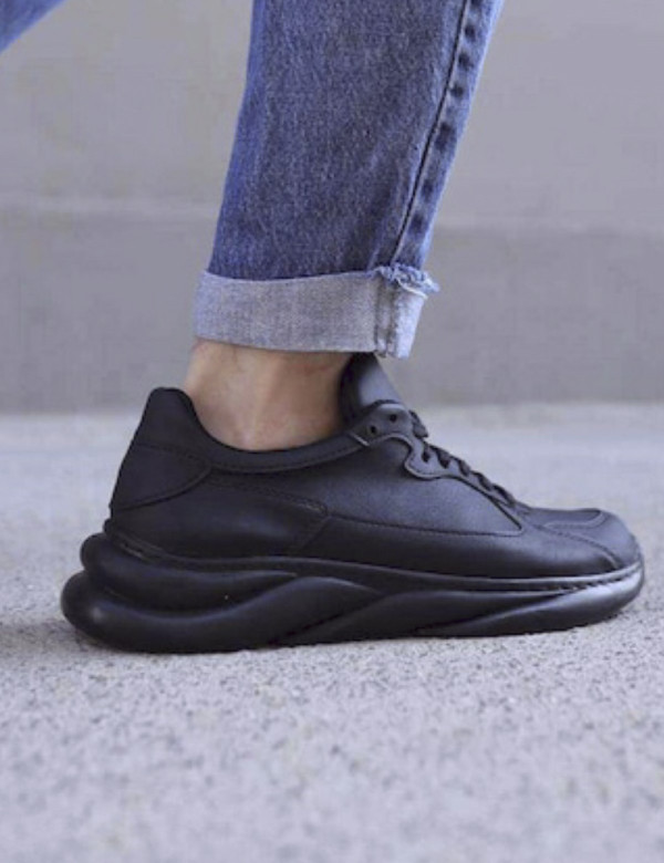 Ανδρικά μαύρα Sneakers δερματίνη ανάγλυφη σόλα 0652020BT