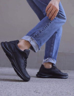 Ανδρικά μαύρα Sneakers δερματίνη ανάγλυφη σόλα 0652020BT