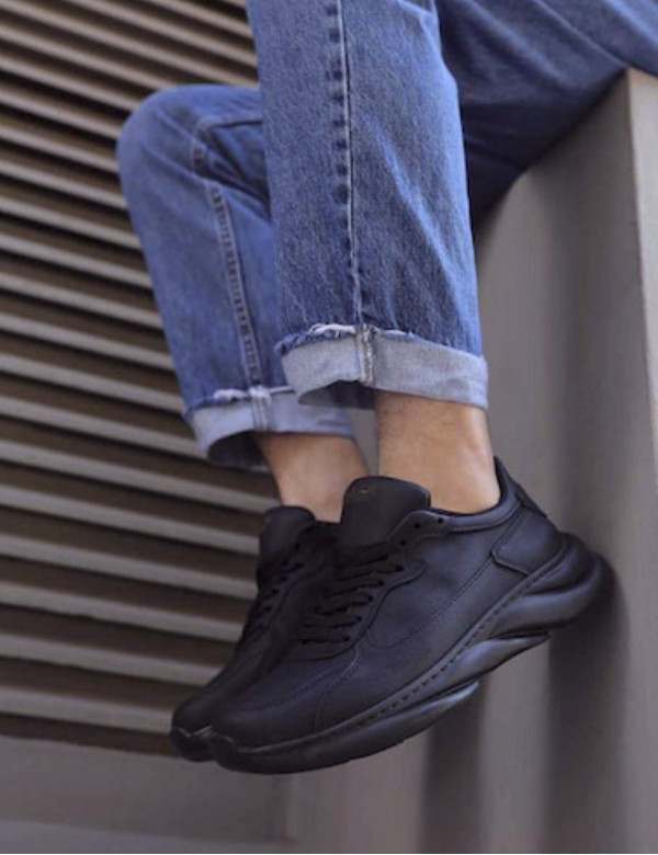 Ανδρικά μαύρα Sneakers δερματίνη ανάγλυφη σόλα 0652020BT