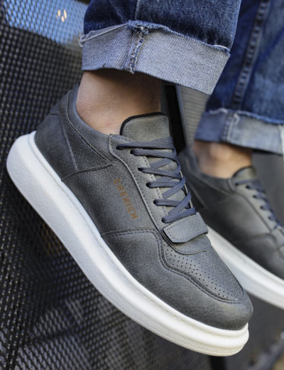Ανδρικά ανθρακί Casual Sneakers δερματίνη με Scratch CH073G