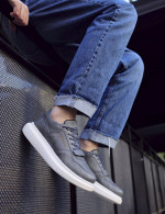 Ανδρικά ανθρακί Casual Sneakers δερματίνη με Scratch CH073G