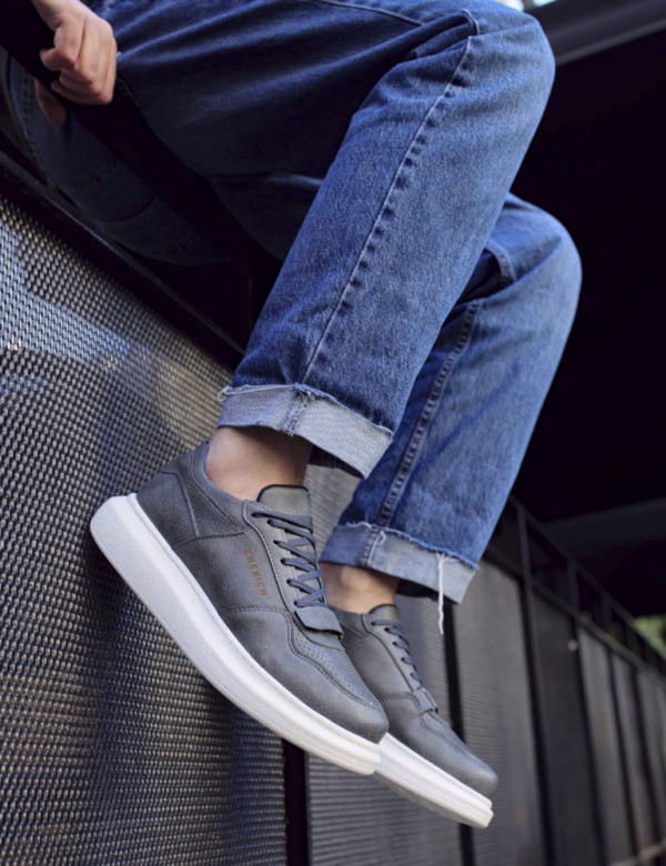 Ανδρικά ανθρακί Casual Sneakers δερματίνη με Scratch CH073G