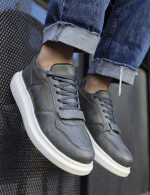 Ανδρικά ανθρακί Casual Sneakers δερματίνη με Scratch CH073G