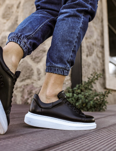 Ανδρικά ασπρόμαυρα δίσολα Sneakers λαστιχένια σόλα CH25700