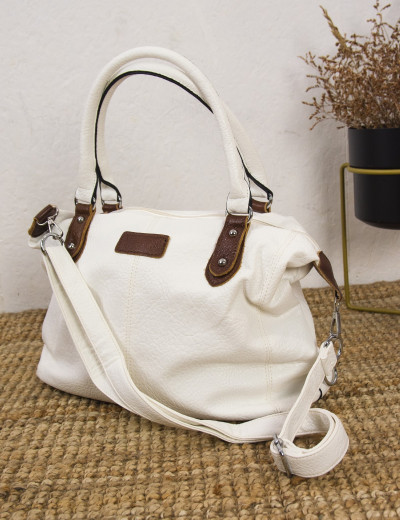 Γυναικεία λευκή τσάντα ώμου με διχρωμία PB712W