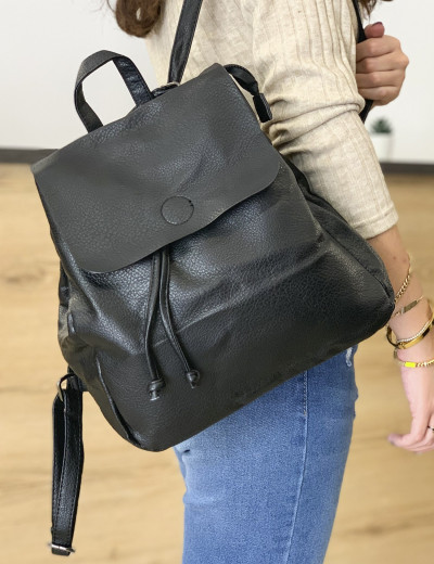Γυναικεία μαύρη τσάντα πλάτης πουγκί δερματίνη 01274