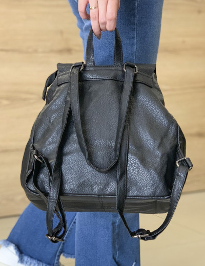 Γυναικεία μαύρη τσάντα πλάτης πουγκί δερματίνη 01274