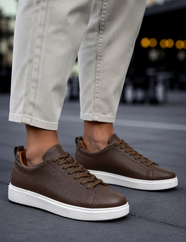 Ανδρικά καφέ δερμάτινα casual Sneakers HG175542K