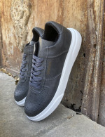 Ανδρικά ανθρακί Sneakers δερματίνη λευκή σόλα CH087A
